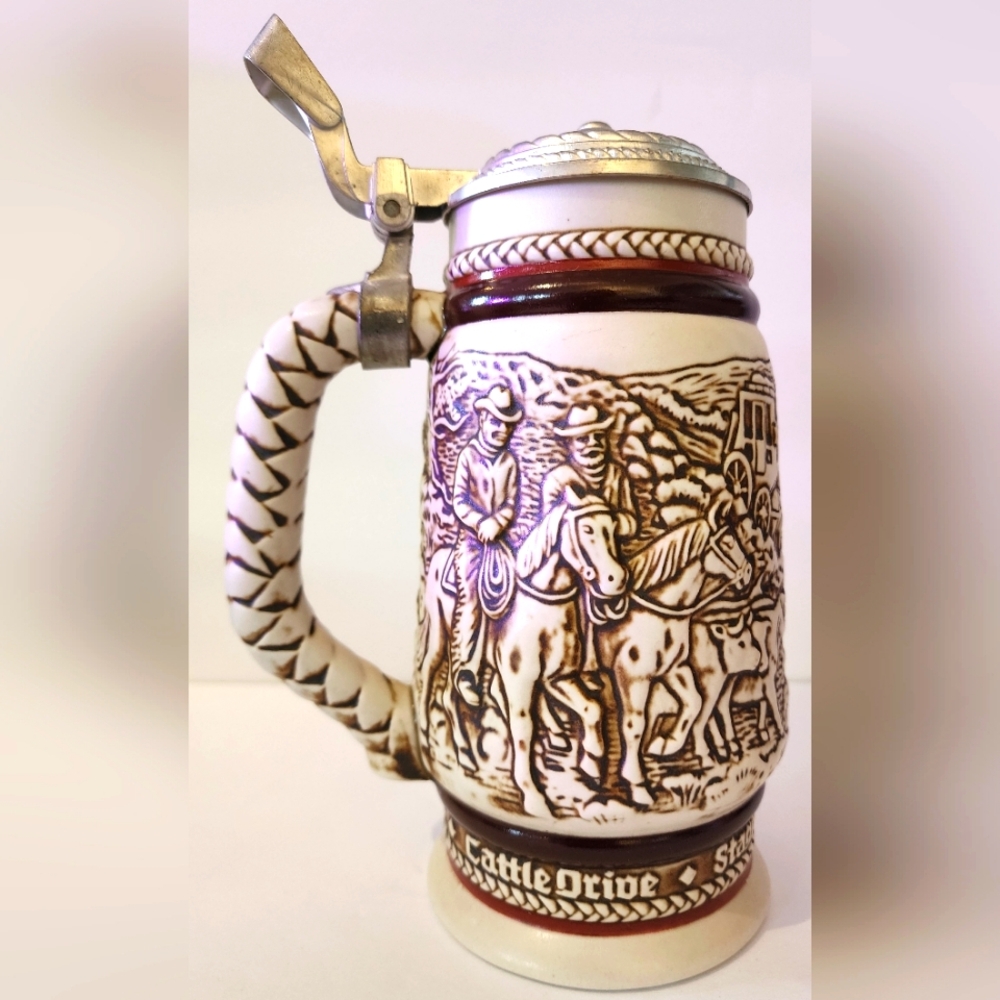 Avon Cattle Drive, Stage Coach, Roping, Large Collectible Beer Stein